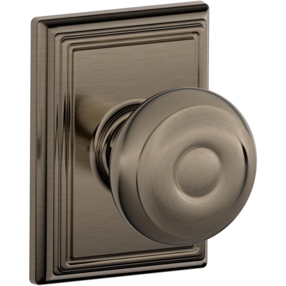 image:imageSchlage F51A GEO 622 Georgian Door Knob Keyed Entry Lock Matte BlackAntique Pewter