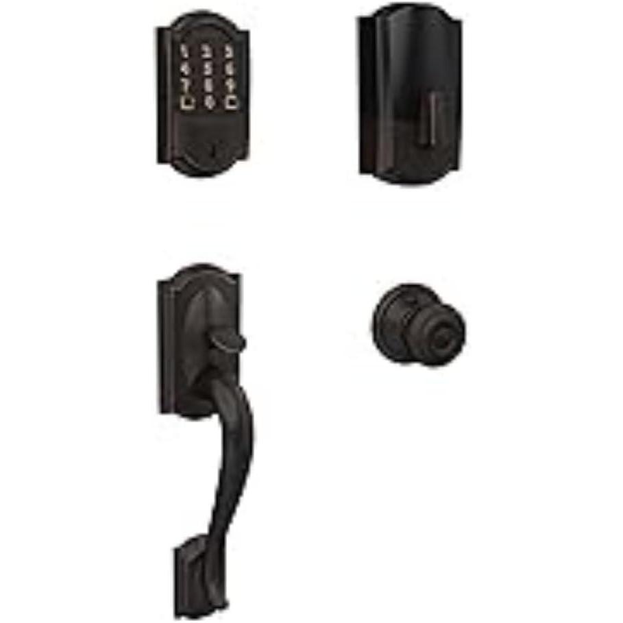 image:imageSchlage Lock Company BE489WB CAM 716 Schlage Encode Smart WiFi Deadbolt with Camelot Trim in Aged Bronze Company Camelot Front Entry Handle Georgian Interior Knob Aged Bronze