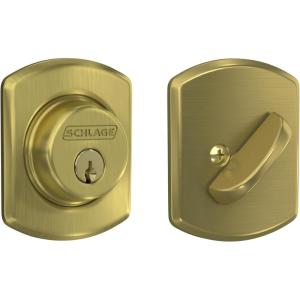 Schlage B60 N GRW 608 Deadbolt with Greenwich Trim, Keyed 1 Side, Highest Residential Security, Satin Brass
