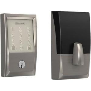 Schlage Residential BE489WBCCEN619 Century Encode Smart WiFi Deadbolt with 12351 Latch and 10116 Strike Satin Nickel Finish