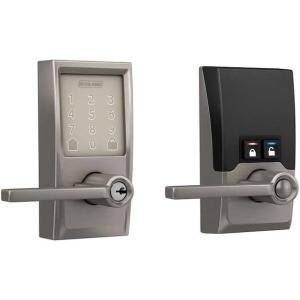 Schlage Residential FE789WBCCEN619LAT Century Encode Smart WiFi Touchscreen Latitude Lever Lock with C Keyway; 16211 Latch; and 10063 Strike Satin Nickel Finish