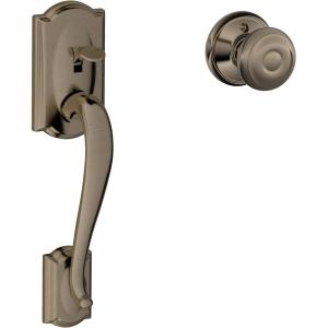 SCHLAGE FE285 CAM 620 GEO Camelot Trim Lower Half Front Entry Handleset with Georgian Knob, Antique Pewter