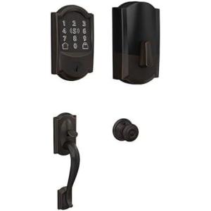 Schlage Encode Plus Wi-Fi Smart Lock with Camelot Handleset Entry Set for Front Door, Unlock with Apple Watch, Aged Bronze