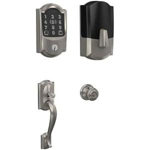 Schlage Encode Plus Wi-Fi Smart Lock with Camelot Handleset Entry Set for Front Door, Unlock with Apple Watch, Satin Nickel