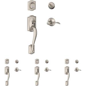 SCHLAGE Lock Company Camelot Single Cylinder Handleset and Left Hand Accent Lever, Satin Nickel (F60 CAM 619 Acc LH) (Pack of 4)(Standard Interior Trim (Pack of 4))